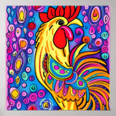 Funky Boho Rooster Farm Tierportrait Art Poster (Vorne)