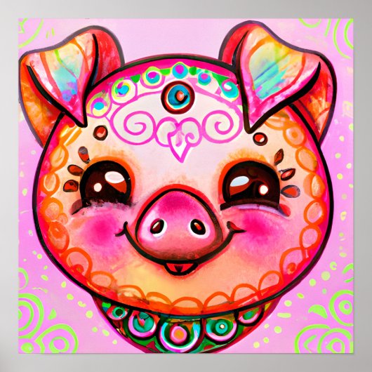 Funky Boho Schweinezucht Portrait Art Poster (Vorne)