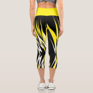 Funky Bold Abstrakt Art Black Yellow White Capri Leggings