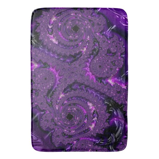 Funky Bold Boho Lila digitales Abstraktes Fraktal Badematte (Vorderseite Vertikal)