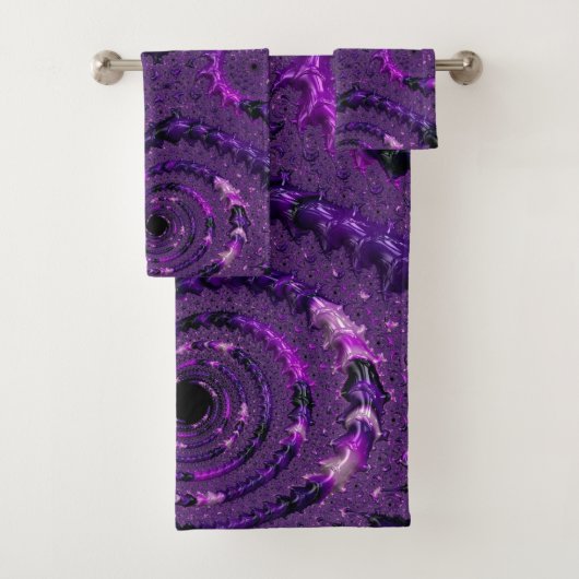 Funky Bold Boho Lila digitales Abstraktes Fraktal Badhandtuch Set (Insitu)