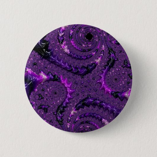 Funky Bold Boho Lila digitales Abstraktes Fraktal Button (Vorderseite)
