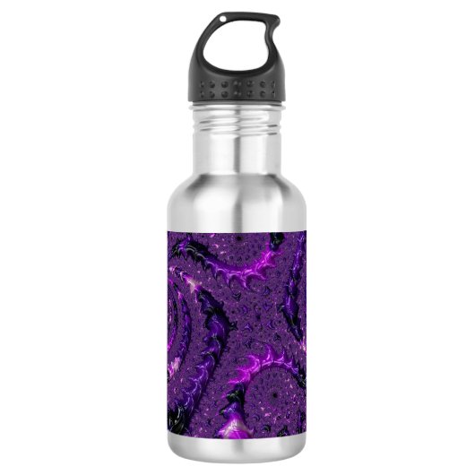 Funky Bold Boho Lila digitales Abstraktes Fraktal Edelstahlflasche (Vorderseite)