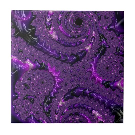 Funky Bold Boho Lila digitales Abstraktes Fraktal Fliese (Vorderseite)