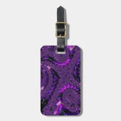 Funky Bold Boho Lila digitales Abstraktes Fraktal Gepäckanhänger (Vorderseite vertikal)