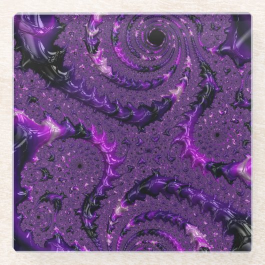 Funky Bold Boho Lila digitales Abstraktes Fraktal Glasuntersetzer (Vorderseite)