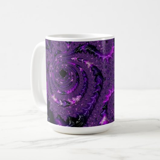 Funky Bold Boho Lila digitales Abstraktes Fraktal Kaffeetasse (Vorderseite Links)