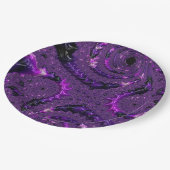 Funky Bold Boho Lila digitales Abstraktes Fraktal Pappteller (Schrägansicht)