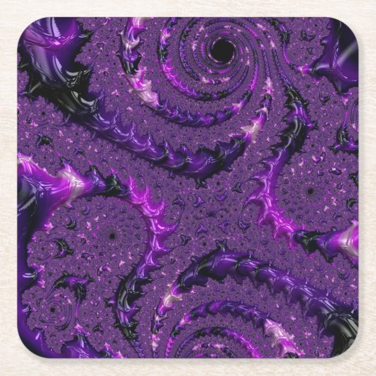 Funky Bold Boho Lila digitales Abstraktes Fraktal Rechteckiger Pappuntersetzer (Vorderseite)