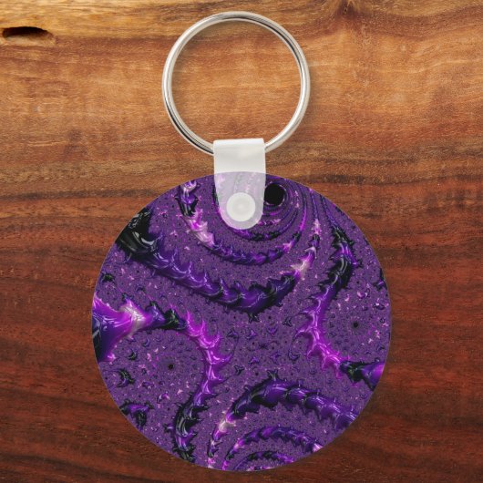Funky Bold Boho Lila digitales Abstraktes Fraktal Schlüsselanhänger (Rückseite)