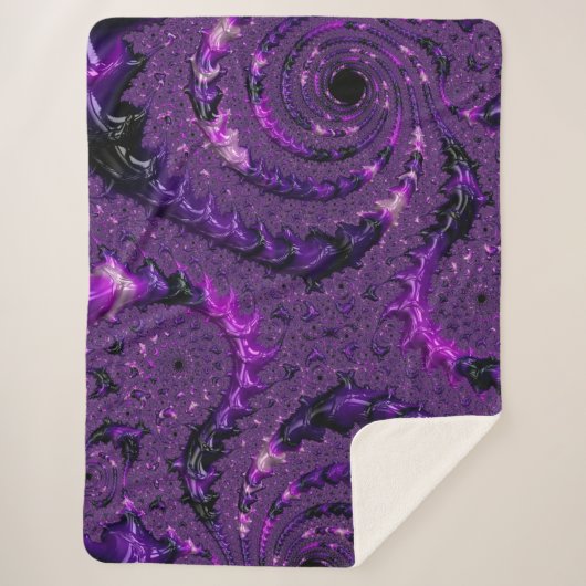 Funky Bold Boho Lila digitales Abstraktes Fraktal Sherpadecke (Vorderseite)