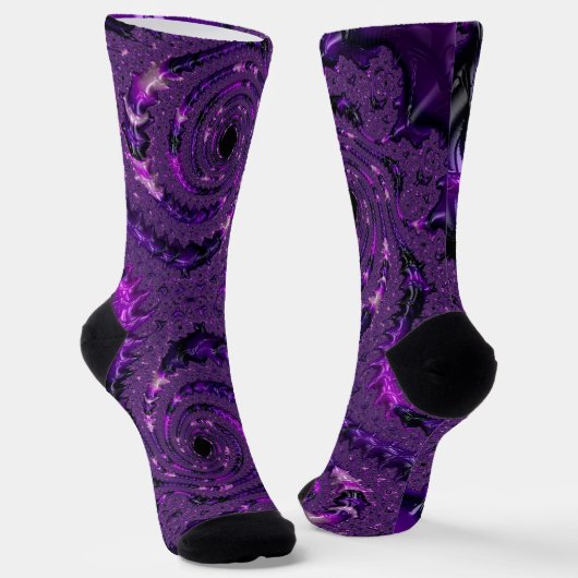 Funky Bold Boho Lila digitales Abstraktes Fraktal Socken (Gewinkelt)
