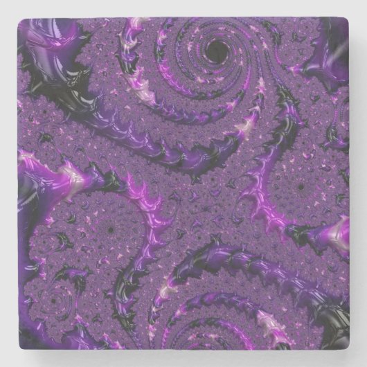 Funky Bold Boho Lila digitales Abstraktes Fraktal Steinuntersetzer (Vorderseite)