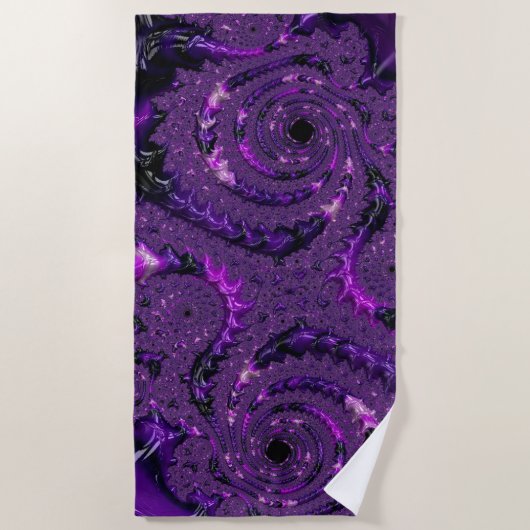 Funky Bold Boho Lila digitales Abstraktes Fraktal Strandtuch (Vorderseite)