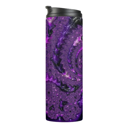 Funky Bold Boho Lila digitales Abstraktes Fraktal Thermosbecher (Nach rechts gedreht)