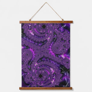 Funky Bold Boho Lila digitales Abstraktes Fraktal Wandteppich Mit Holzrahmen