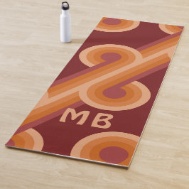 Funky Bold Orange Dark Maroon Red Retro Muster Yogamatte