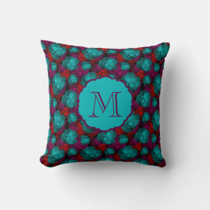 Funky Bold Rosenmuster Monogramm Kissen