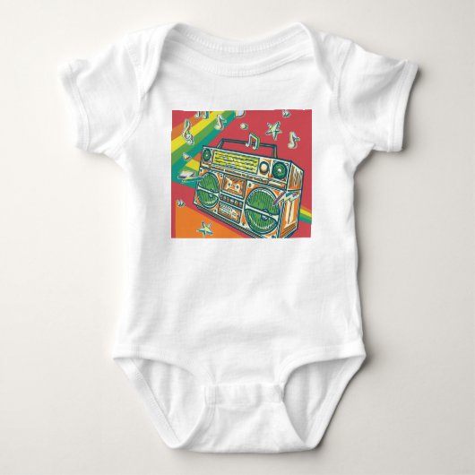 Funky Boom Box Farbiges Design Baby Strampler (Vorderseite)