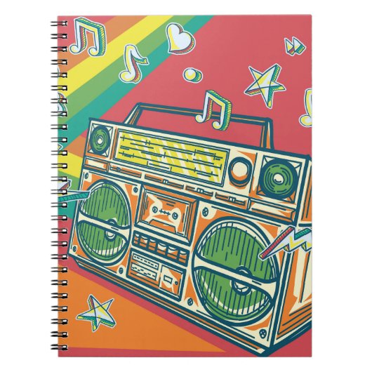 Funky Boom Box Farbiges Design Notizblock (Vorderseite)