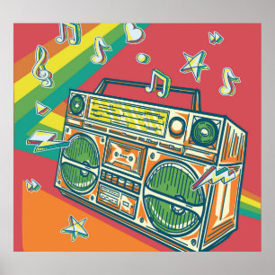 Funky Boom Box Farbiges Design Poster