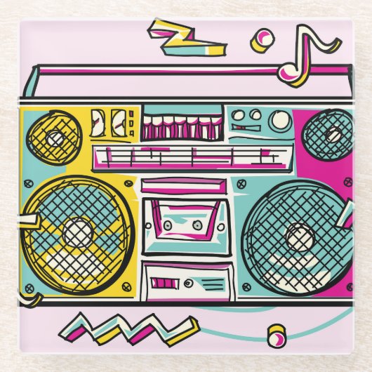 Funky Boombox Zeichne Design Glasuntersetzer (Vorderseite)