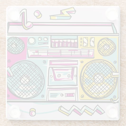 Funky Boombox Zeichne Design Glasuntersetzer (Rückseite)