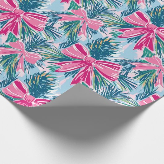 Funky Bow Pink Christmas Bow Pattern Geschenkpapier (Ecke)
