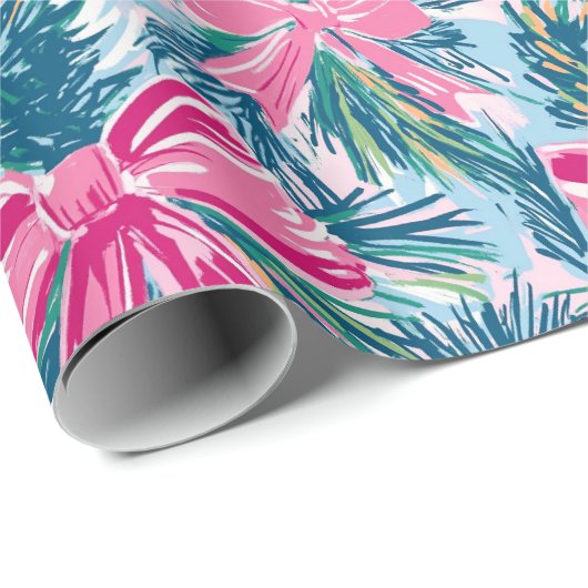 Funky Bow Pink Christmas Bow Pattern Geschenkpapier (Rolleneckpunkt)