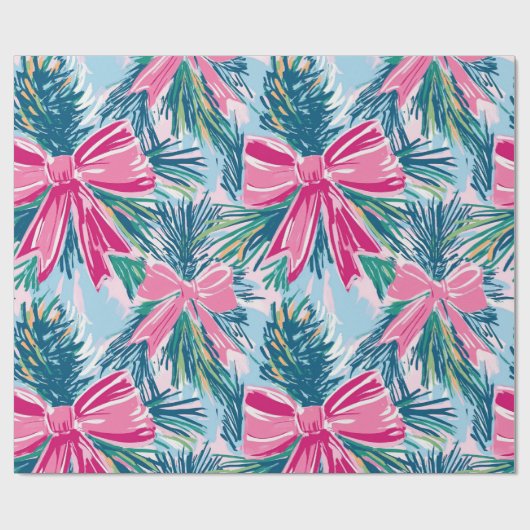 Funky Bow Pink Christmas Bow Pattern Geschenkpapier (Flach)