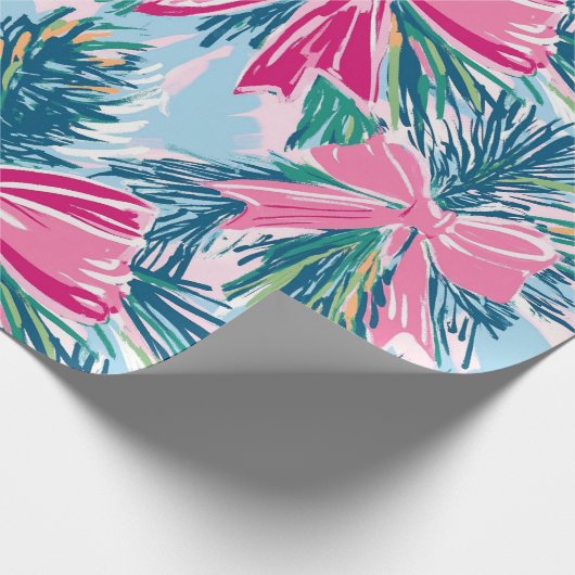 Funky Bow Pink Christmas Bow Pattern Geschenkpapier (Ecke)