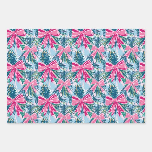 Funky Bow Pink Christmas Bow Pattern Geschenkpapier Set (Vorderseite 3)