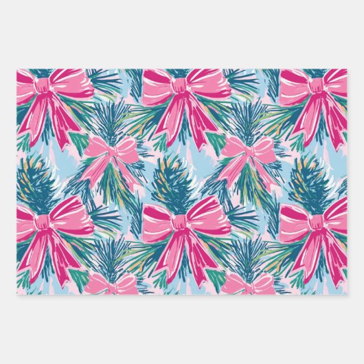 Funky Bow Pink Christmas Bow Pattern Geschenkpapier Set (Vorderseite 2)