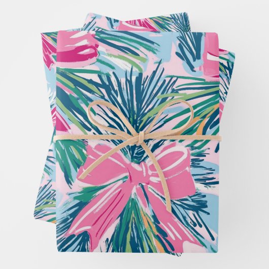 Funky Bow Pink Christmas Bow Pattern Geschenkpapier Set (Beispiel)