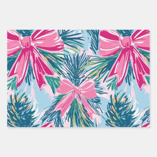 Funky Bow Pink Christmas Bow Pattern Geschenkpapier Set (Vorderseite)