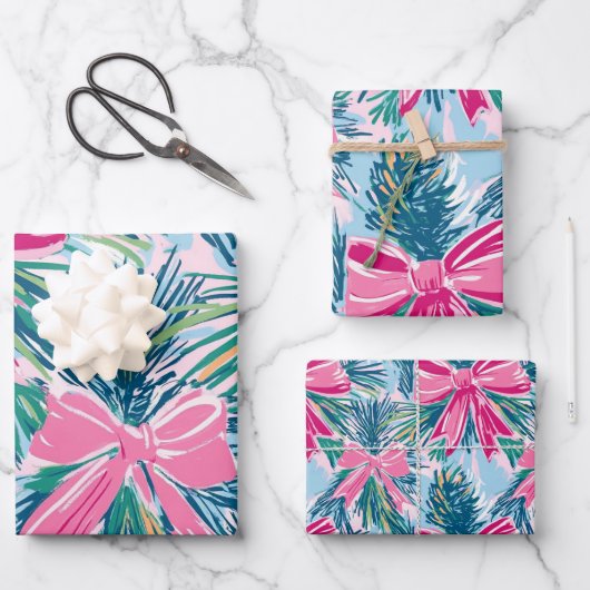 Funky Bow Pink Christmas Bow Pattern Geschenkpapier Set (Vorderseite)