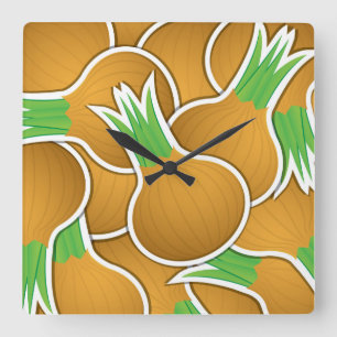 Funky braune Zwiebeln Quadratische Wanduhr