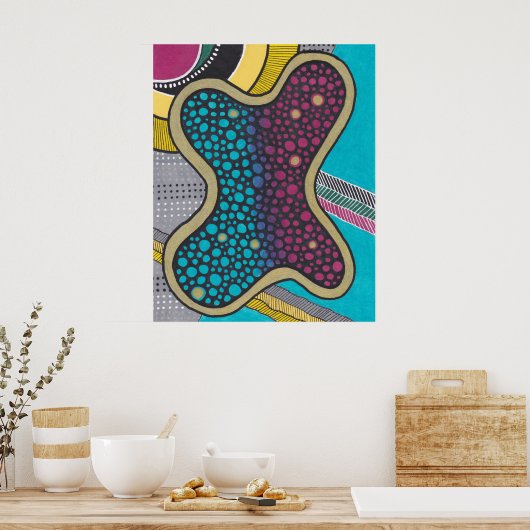 Funky bright Amöbe, querky doodle, original Art Poster (Küche)