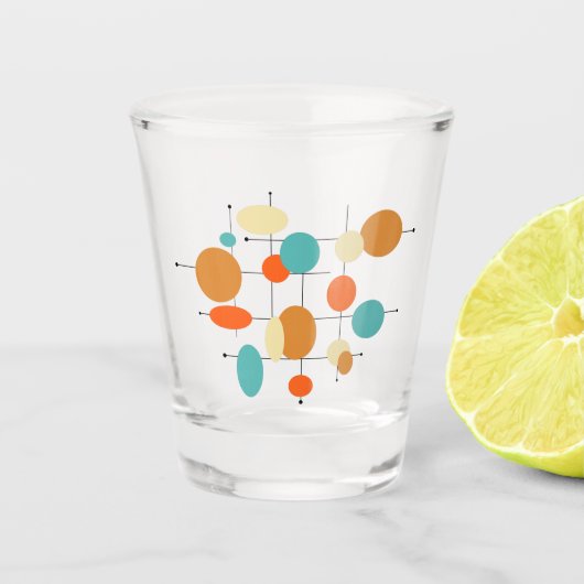 Funky Bright Circles Mid Century Retro Shot Glass Schnapsglas (Vorderseite)