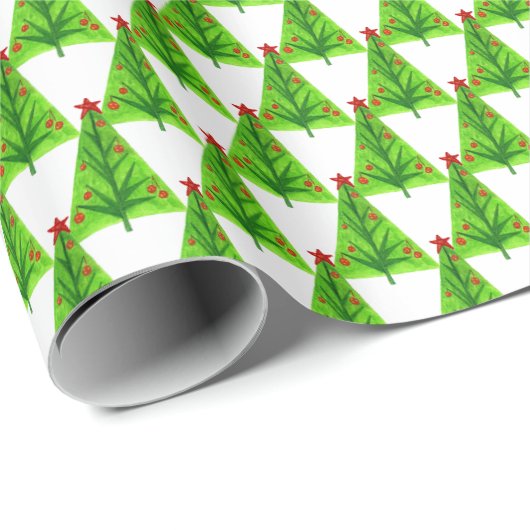 Funky Bright Green Christmas Tree Pattern Festival Geschenkpapier (Rolleneckpunkt)