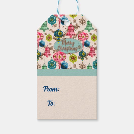 Funky Bright Retro Christmas Geschenkanhänger (Vorderseite)