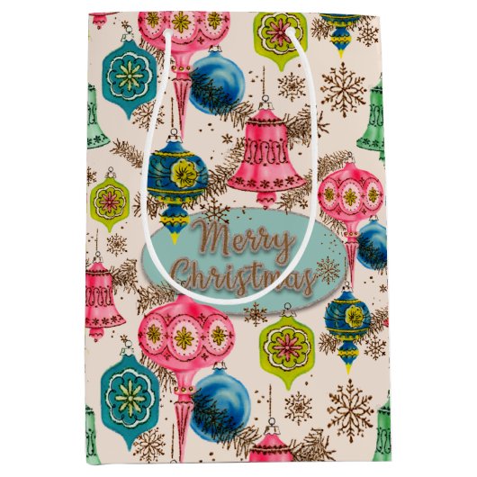 Funky Bright Retro Christmas Mittlere Geschenktüte (Vorderseite)