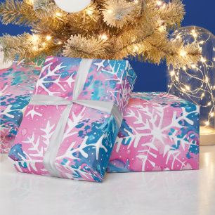 Funky Brights Christmas Pink Blue Snowflake Geschenkpapier