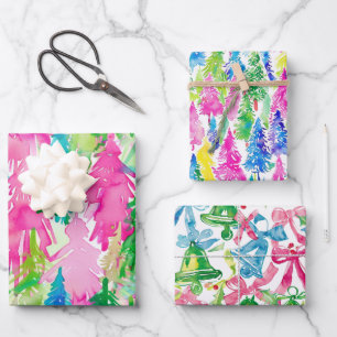 Funky Brights Christmas Themed Geschenkpapier Set