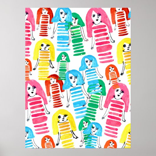 Funky bunt Girl Doll Aquarell Poster (Vorne)