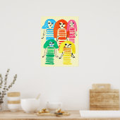 Funky bunt Girl Doll Aquarell Poster (Küche)