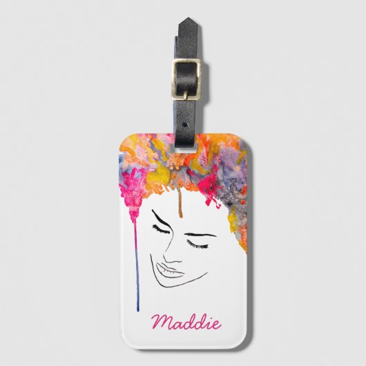 Funky bunt regenbogenfarbene Lady Art Gepäckanhänger (Vorderseite Vertikal)