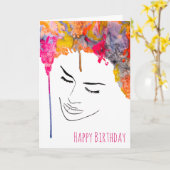 Funky bunt regenbogenfarbene Lady Art Karte (Gelbe Blume)