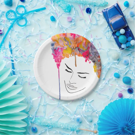 Funky bunt regenbogenfarbene Lady Art Pappteller (Party)