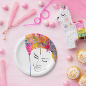Funky bunt regenbogenfarbene Lady Art Pappteller (Party)